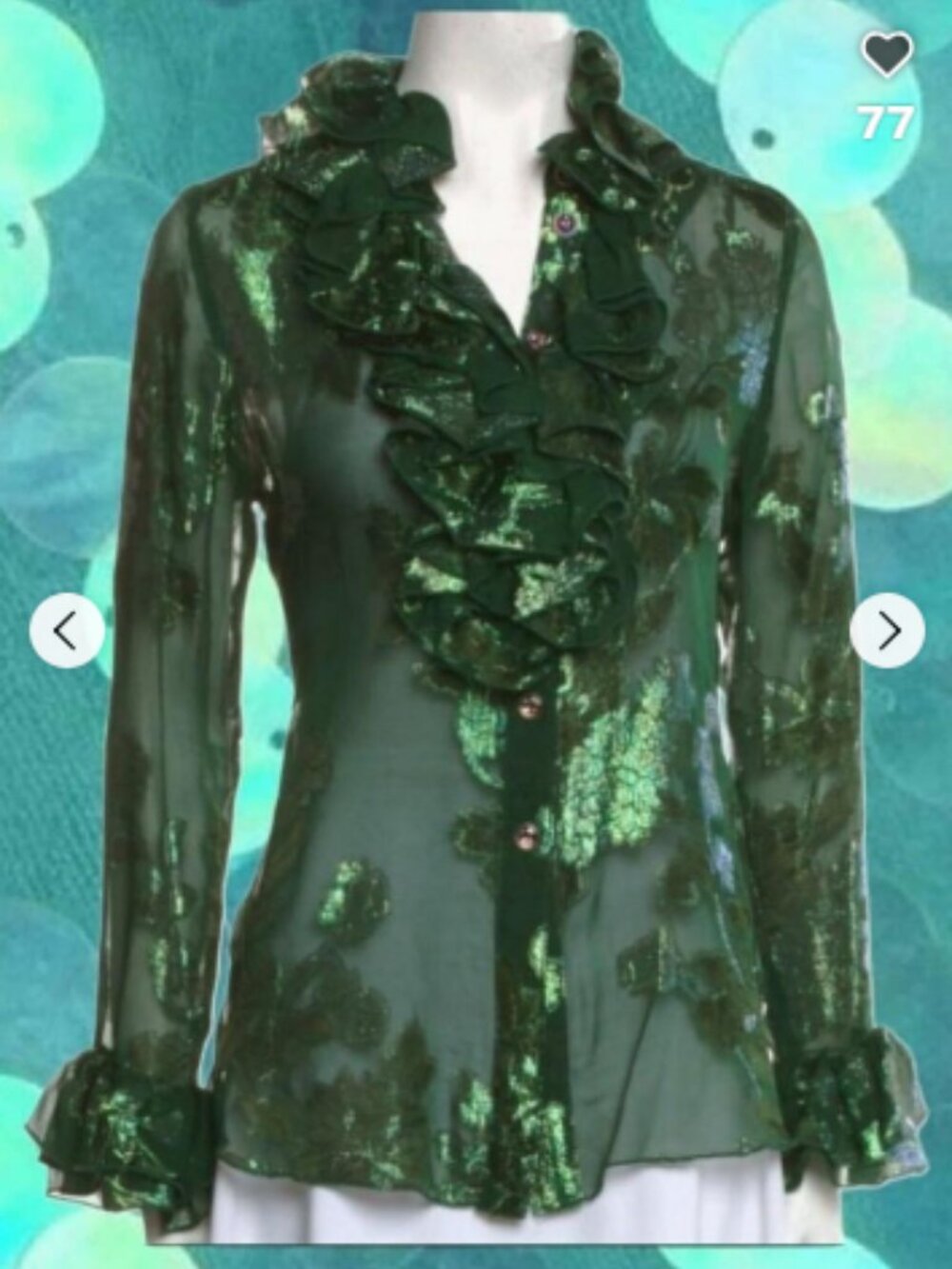 Anna Sui Iridescent Moonlight Garden Blouse in Green Silk